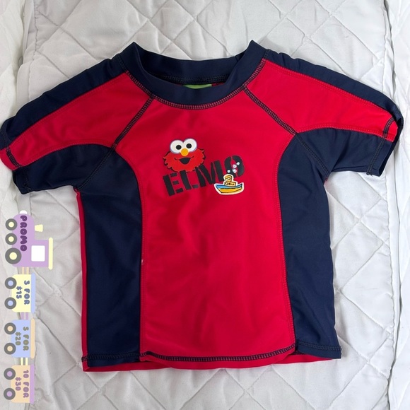 ⭒ 18-24M Sesame Beginnings Elmo Swim Shirt Red Navy Blue Swimwear Boat ⭒ - Picture 1 of 11